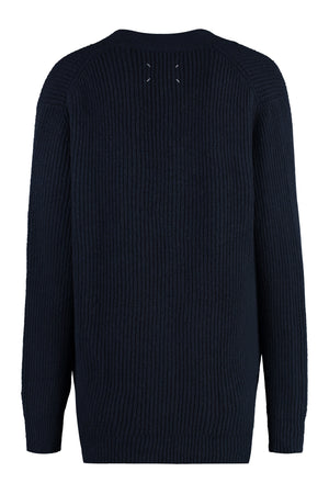 MAISON MARGIELA Luxurious Blue Ribbed Wool and Cashmere Cardigan for Men