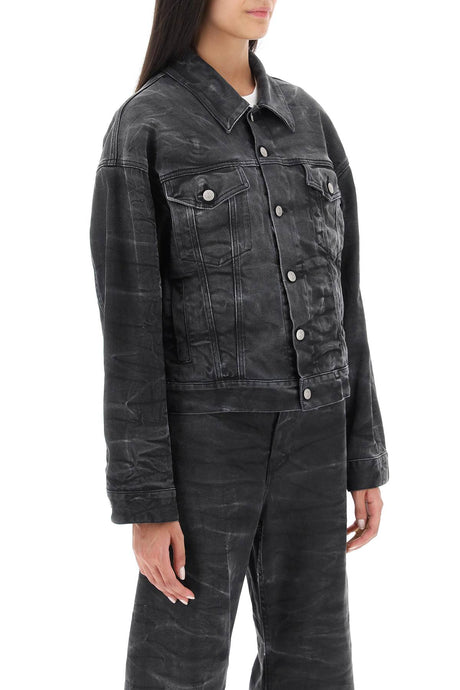 MM6 MAISON MARGIELA Crinkle-Effect Denim Jacket for Women in Grey - FW23 Collection