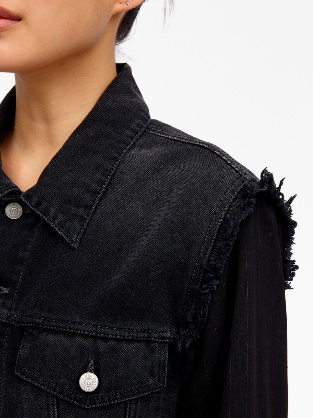 Black Ripped-Detail Denim Jacket for Women from FW23 Collection