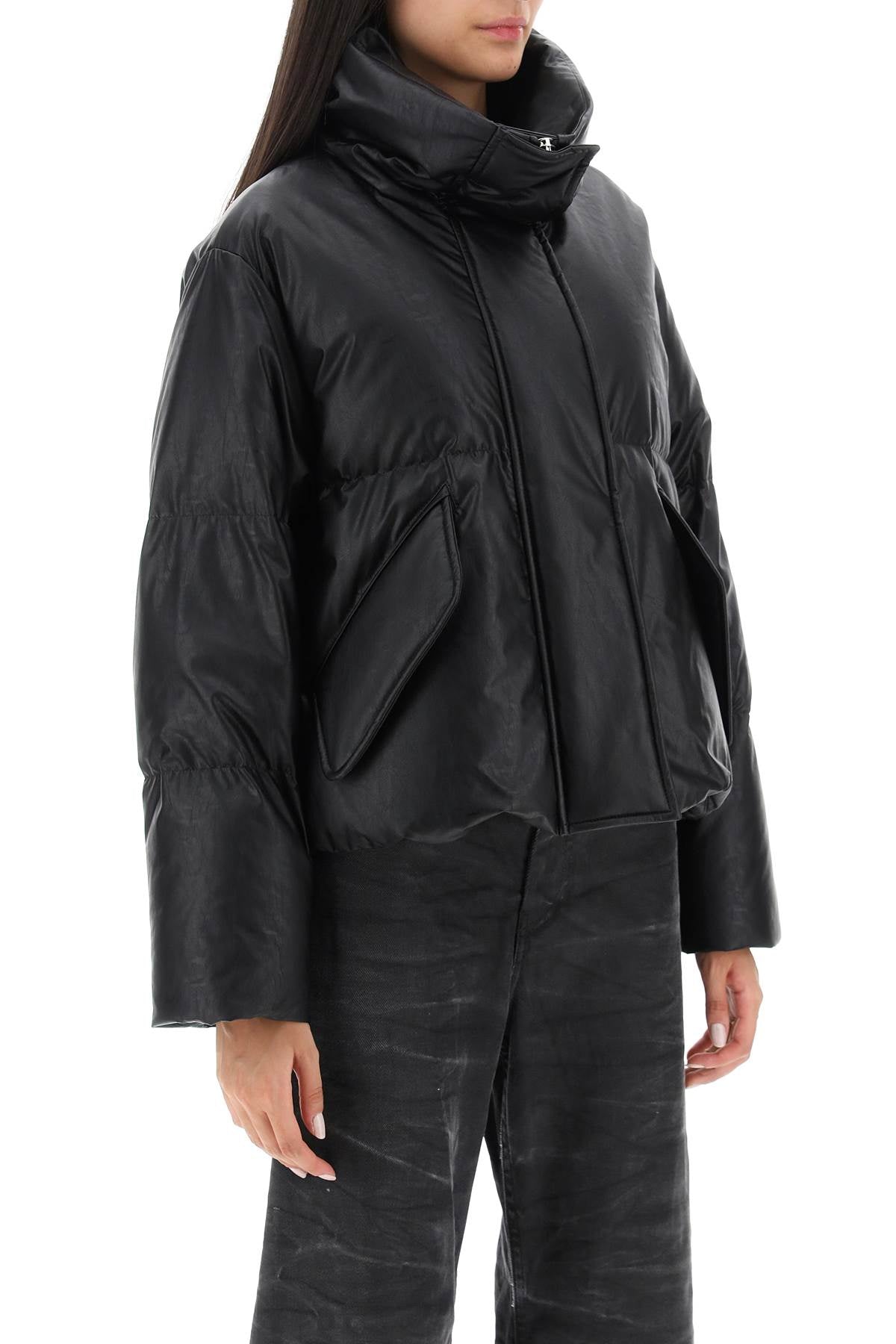 MM6 MAISON MARGIELA Faux Leather Puffer Jacket with Back Logo Embroidered