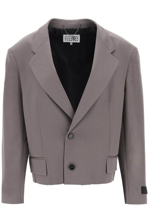 MM6 MAISON MARGIELA Cropped Blazer with Cut-Off Hem in Grey for Women - SS24 Collection