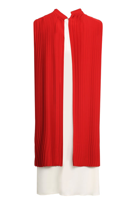 Đầm Pleated Layered đỏ với cúc dây cho phái nữ