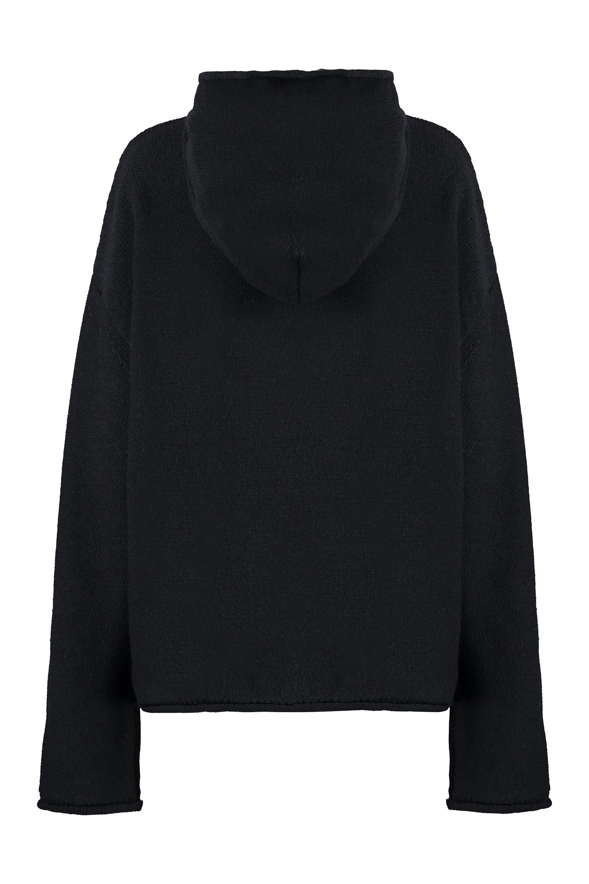 黑色毛线帽衫，带边-女装FW23系列