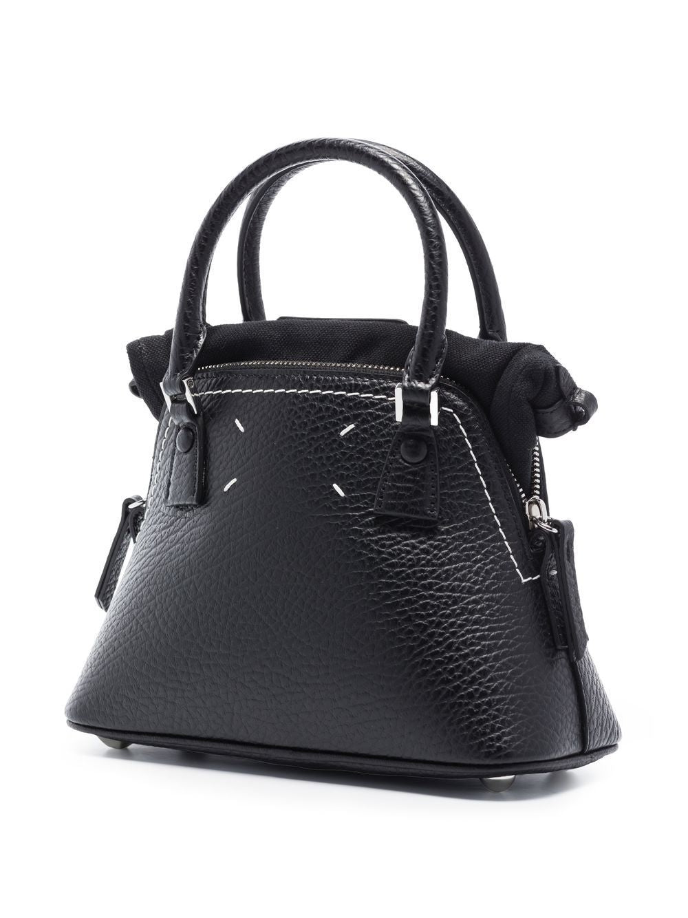 Black Leather Top-Handle Tote Bag