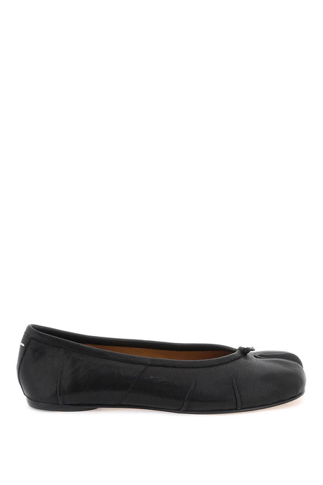 Split-Toe Ballerina Shoes in Smooth Black with Knot Detailing