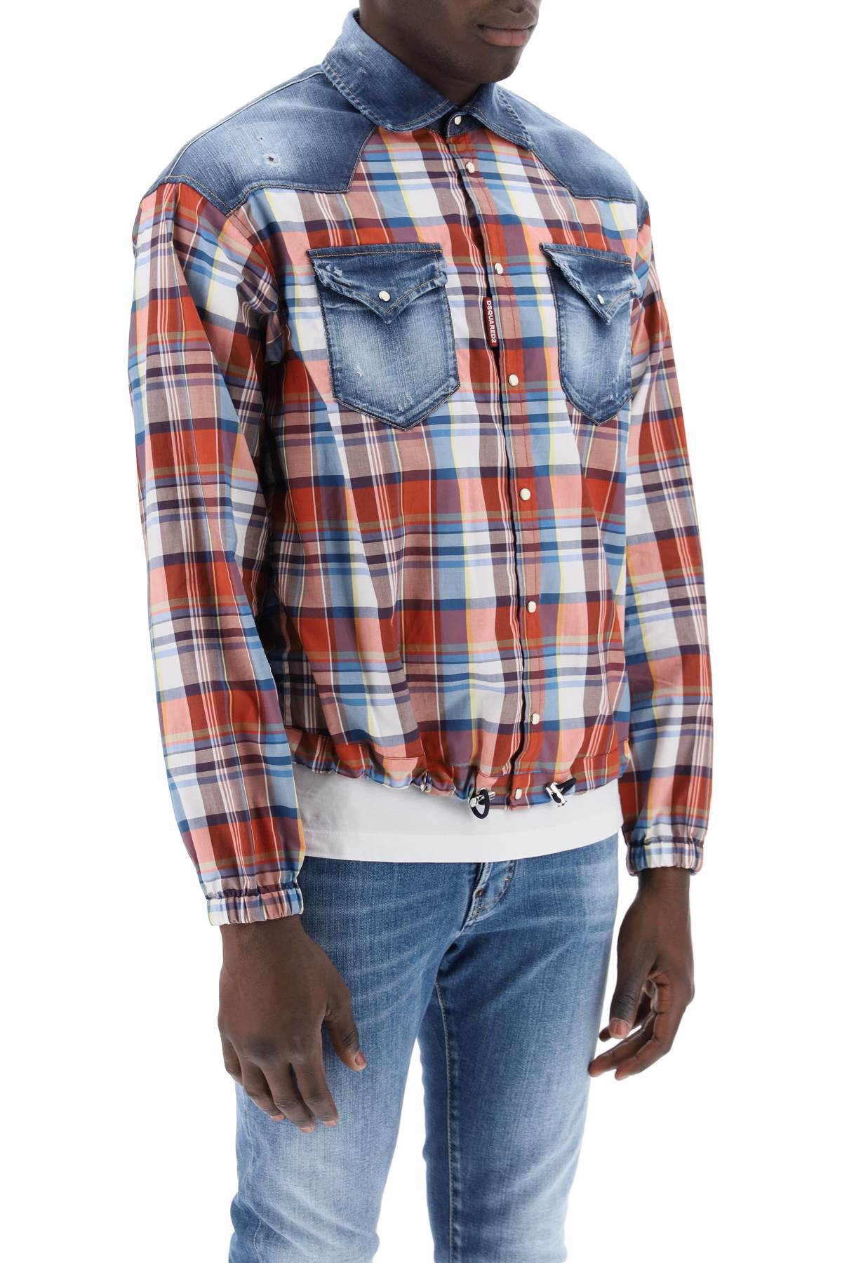格子西装衬衫，牛仔装饰-男士牛津棉西装衬衫，适合SS24季节