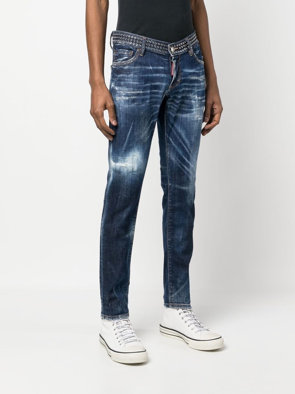 DSQUARED2 Modern & Edgy Studded Slim-Cut Stretch Jeans for Men - Navy Blue