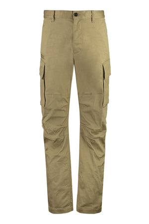 男士棕色工装裤 - 多功能口袋，弹性牛仔布，常规剪裁