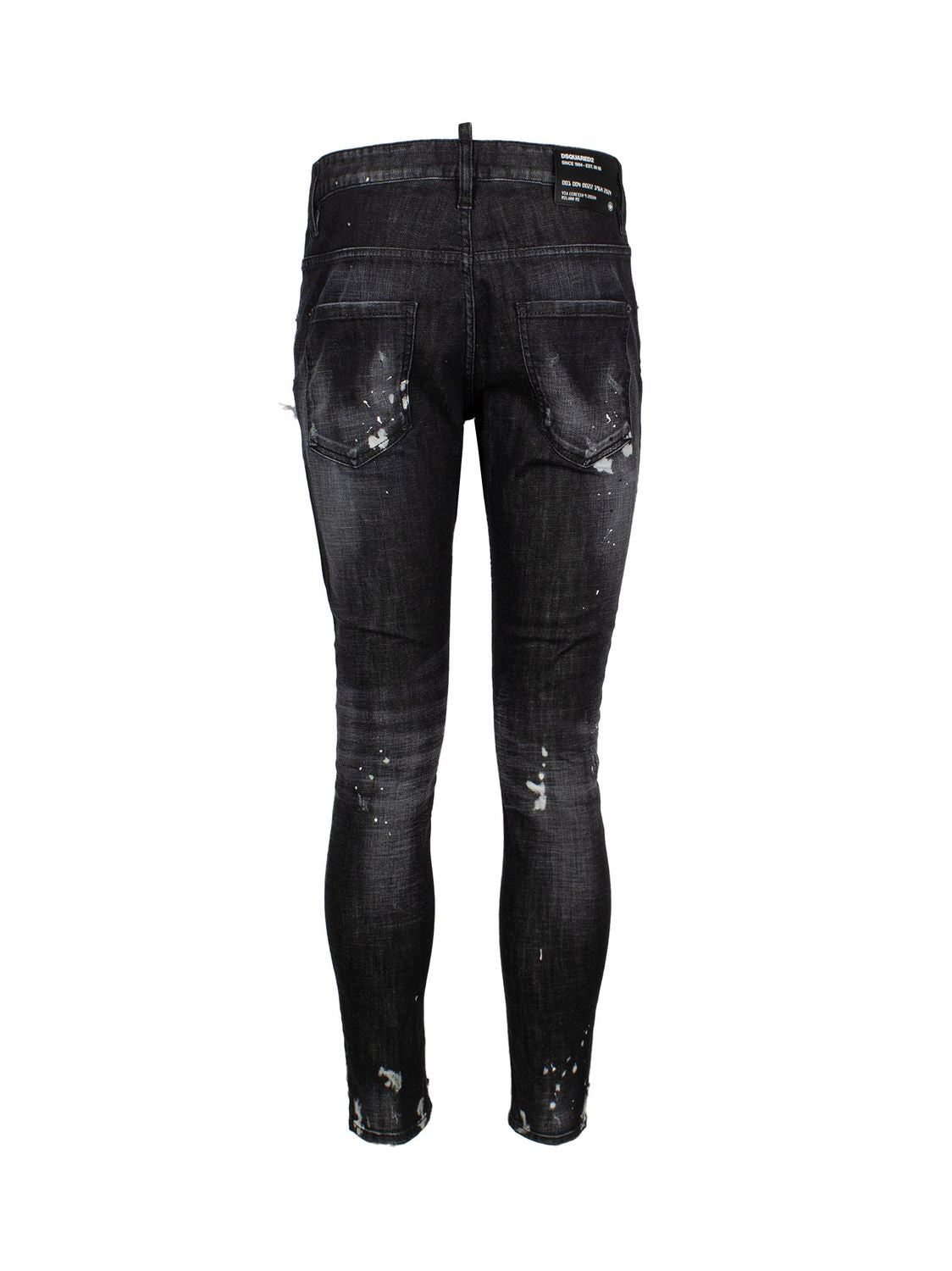 DSQUARED2 Men's Low-Rise Dark Grey Paint Splatter Washed Denim Jeans