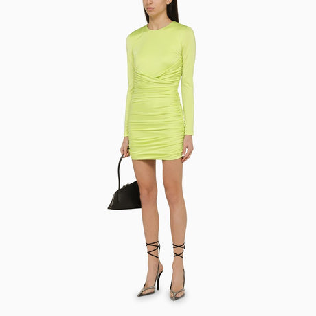 Lime Short Dress with Draping and Back Logo Plaque for Women