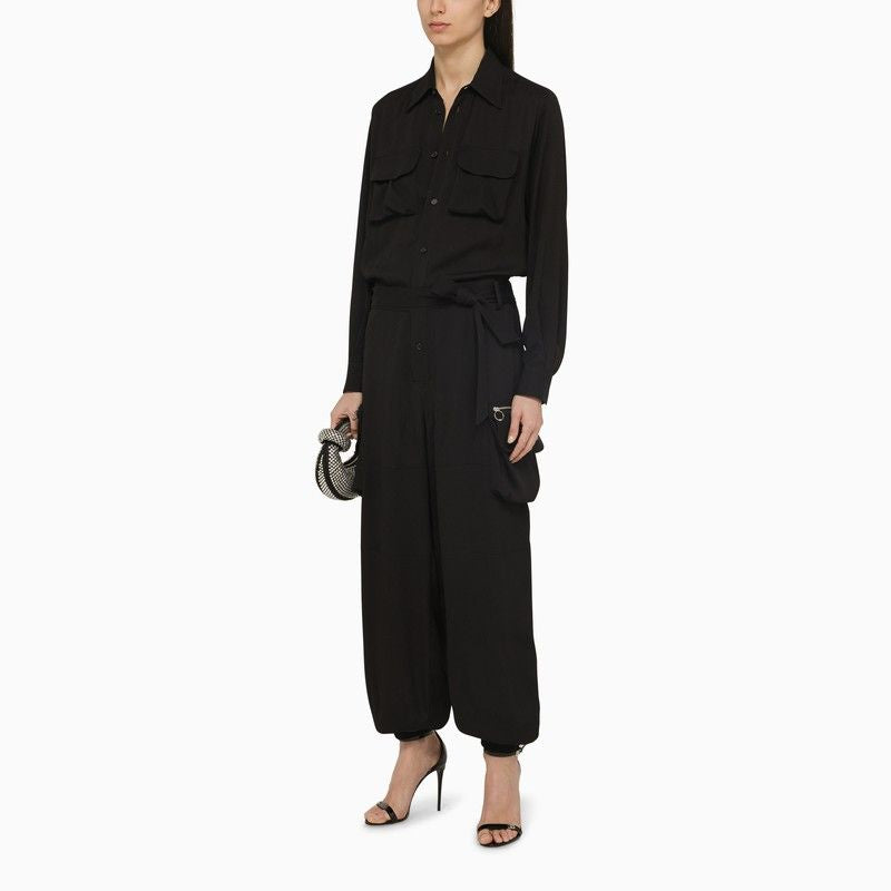 Women's Black Silk Blend Cargo Suit for SS24