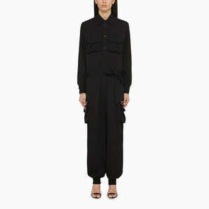 Women's Black Silk Blend Cargo Suit for SS24