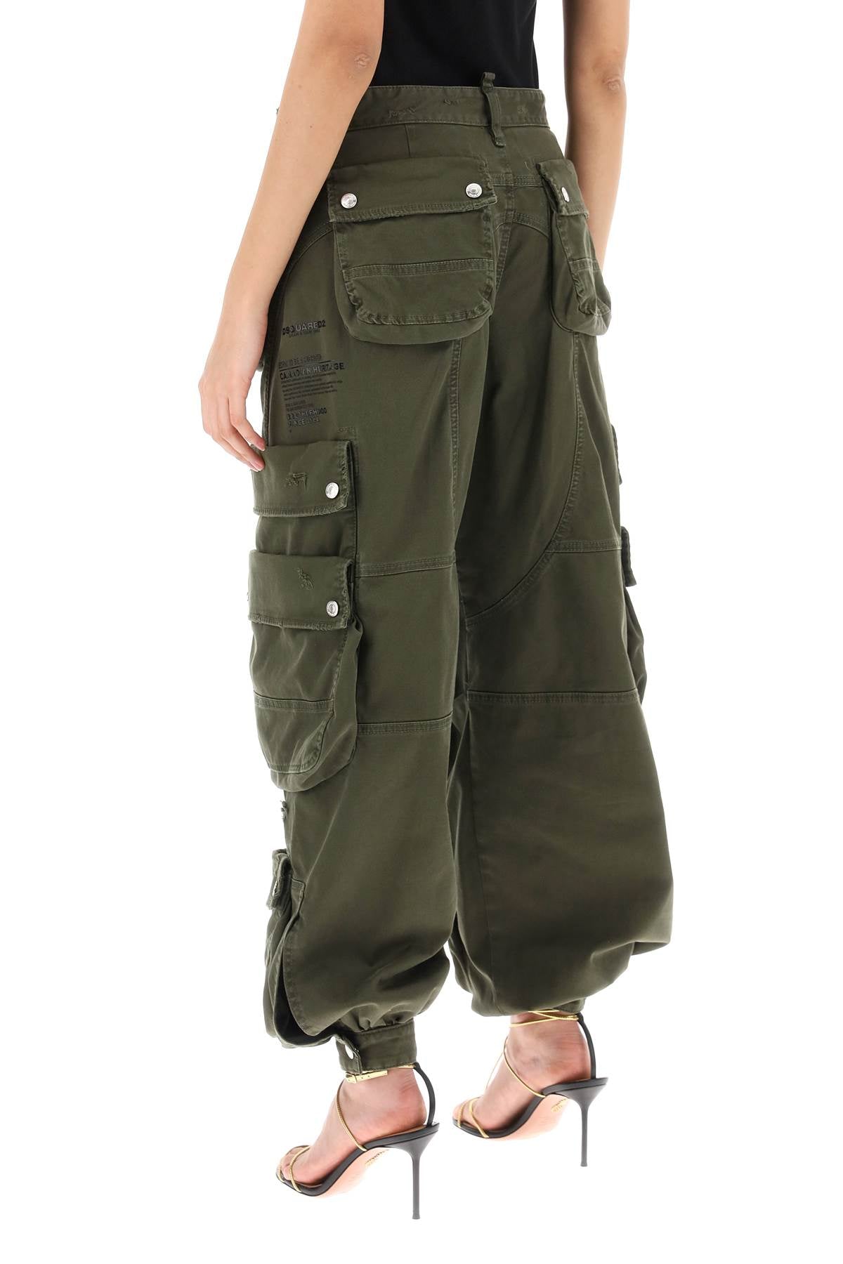 DSQUARED2 Green Cargo Pants with Distressed Detailing and Logo Lettering