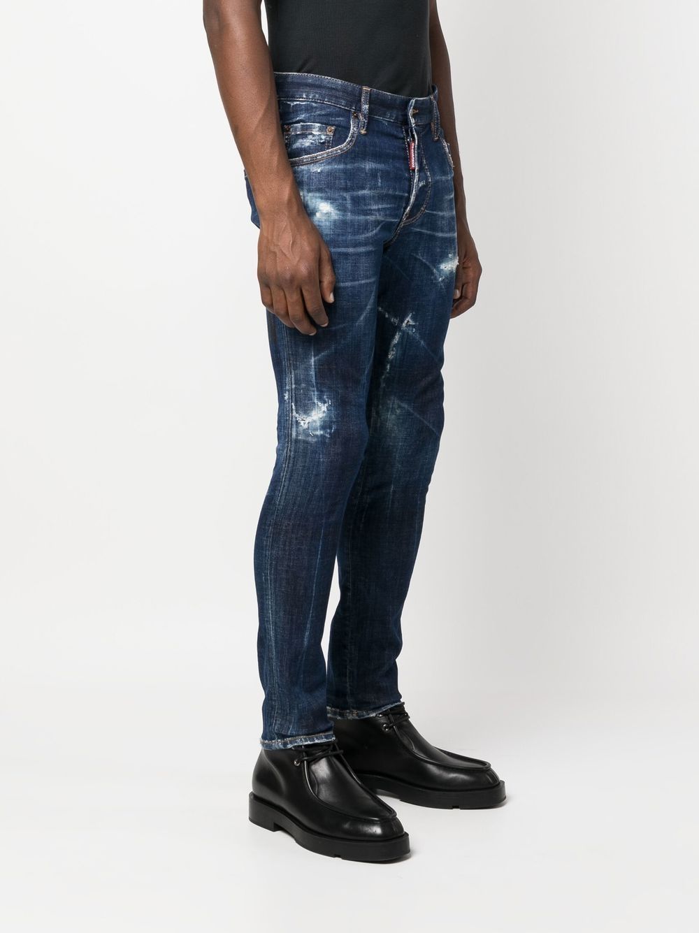 Mid Blue Distressed Skinny-Cut Jeans for Men