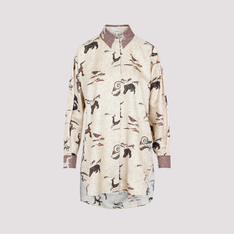 LOEWE Oversized Brown Silk Animal Print Shirt for Women - SS23