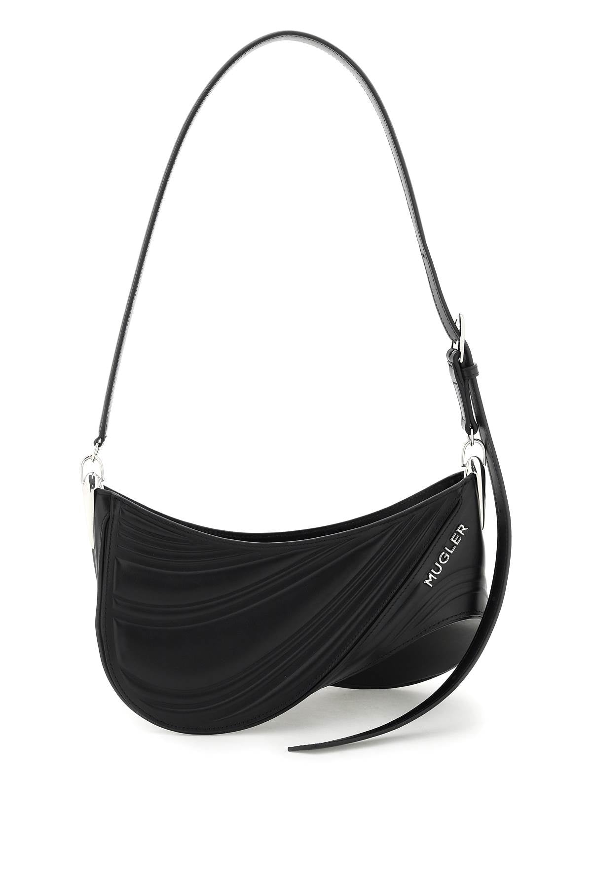 Spiral Curve Leather Shoulder Handbag in Black for Women
