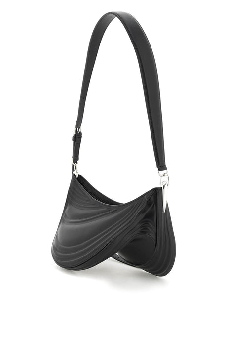 Spiral Curve Leather Shoulder Handbag in Black for Women