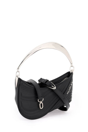 スパイラルデザインのブラックレザーハンドバッグ（女性用）