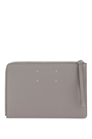 MAISON MARGIELA Grey Leather Pouch Handbag with Iconic Four Stitches for Women - SS24