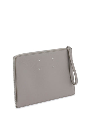 灰色真皮手提包（帶標誌性四道縫線）女款 - SS24