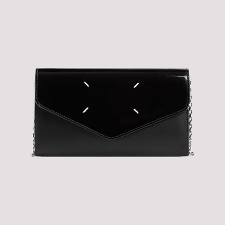 MAISON MARGIELA Unisex Black Leather Mini Chain Wallet Bag - 19.5cm x 11.5cm x 4cm - SS24