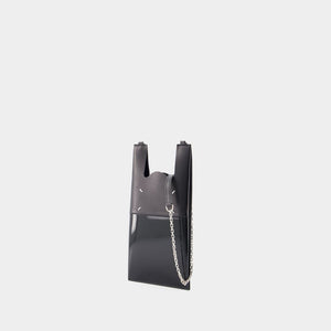 多功能黑色皮革頸包附鍊條及可拆卸背帶 - SS24