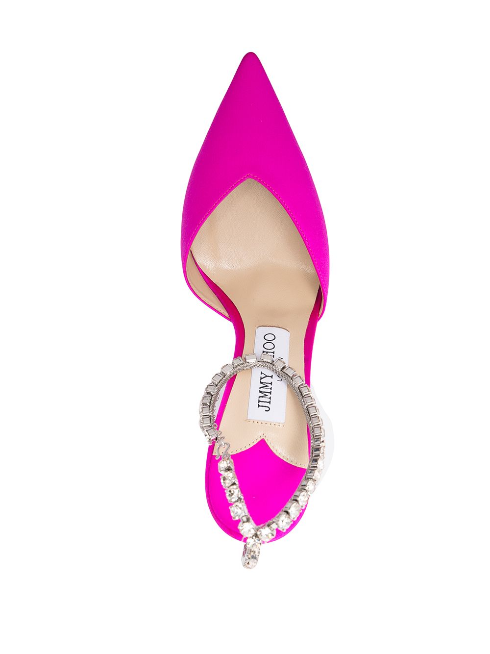 Fuchsia Pink Satin Pumps - Crystal Embellished Pointed Toe High Heel Shoes for Women