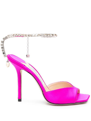 豪華鑽石絲绒粉紅色女式涼鞋