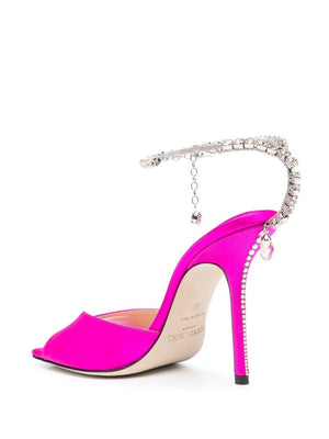 豪華鑽石絲绒粉紅色女式涼鞋
