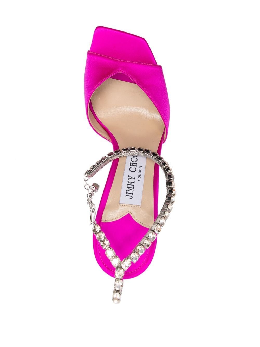 Fuchsia Pink Crystal Embellished Satin Heel Sandals