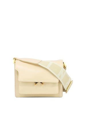 MARNI Tan Mini Trunk Soft Leather Crossbody Bag with Adjustable Strap and Clasp Closure for Women SS24