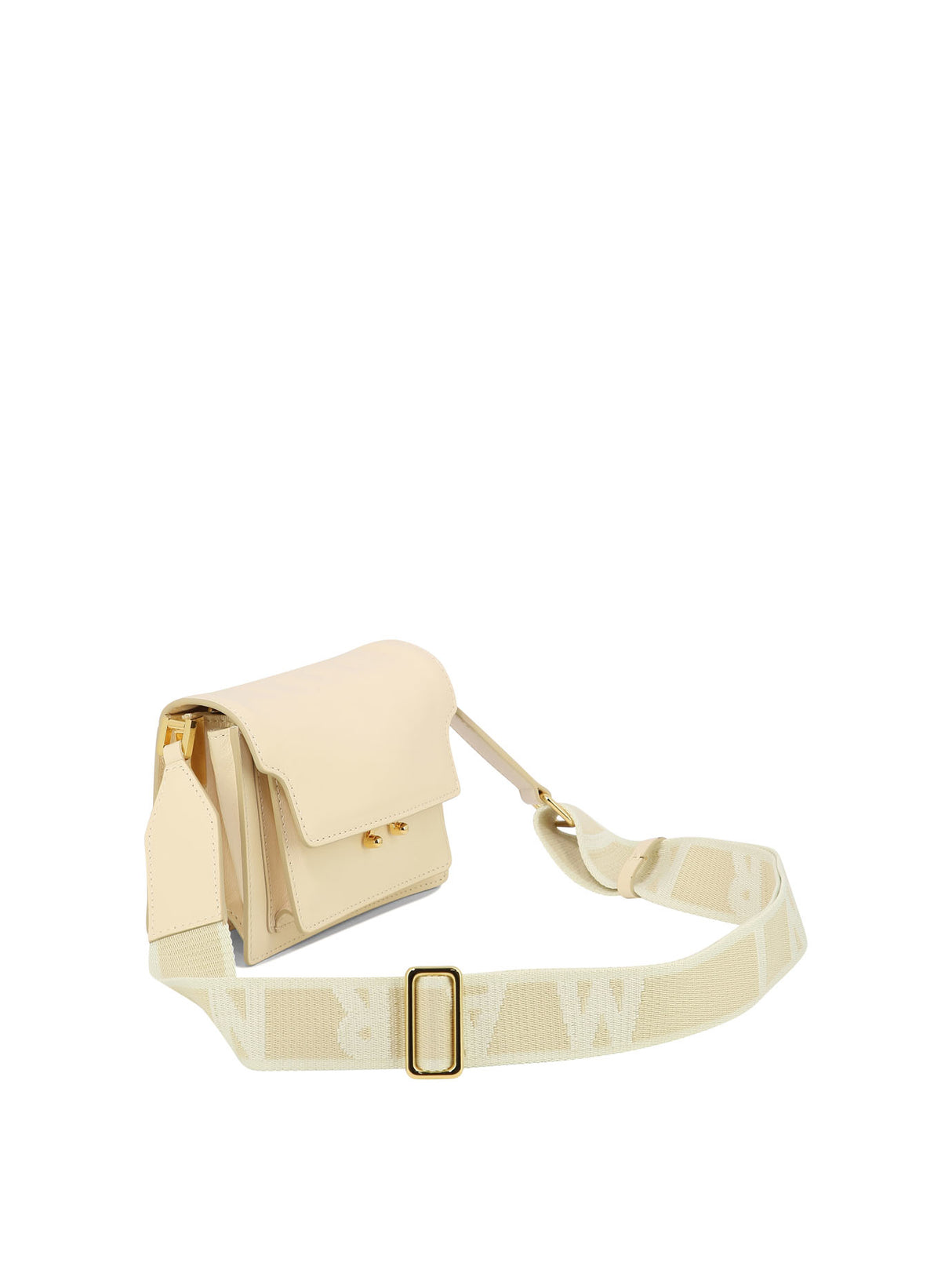 MARNI Tan Mini Trunk Soft Leather Crossbody Bag with Adjustable Strap and Clasp Closure for Women SS24
