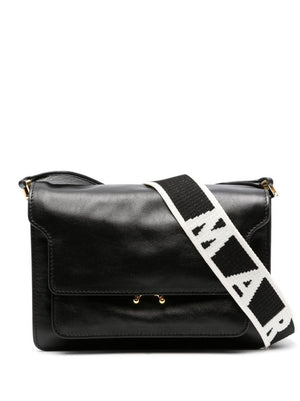 MARNI Black Leather Crossbody Strap with Logo for Women - SS24 Collection