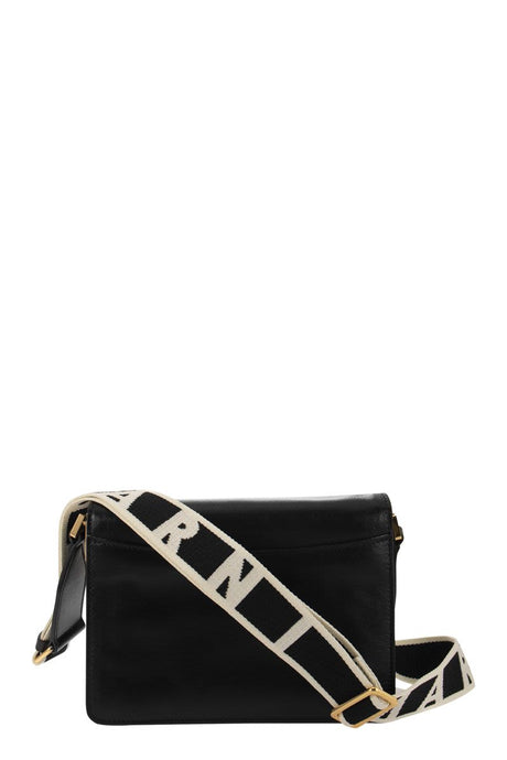 MARNI Chic Medium Black Leather Shoulder Bag with Gold Accents, Adjustable Strap and Multiple Compartments - 22.5x16.5x8.5 cm