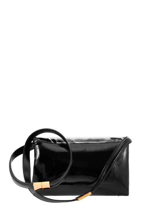 Stylish Black Patent Leather Shoulder Handbag with Removable Strap