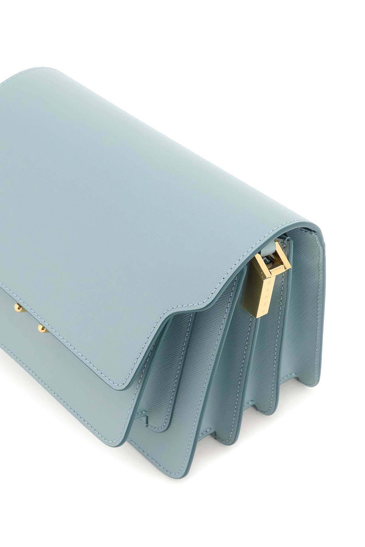 MARNI Chic Light Blue Saffiano Leather Crossbody Bag with Gold-Tone Hardware - Medium
