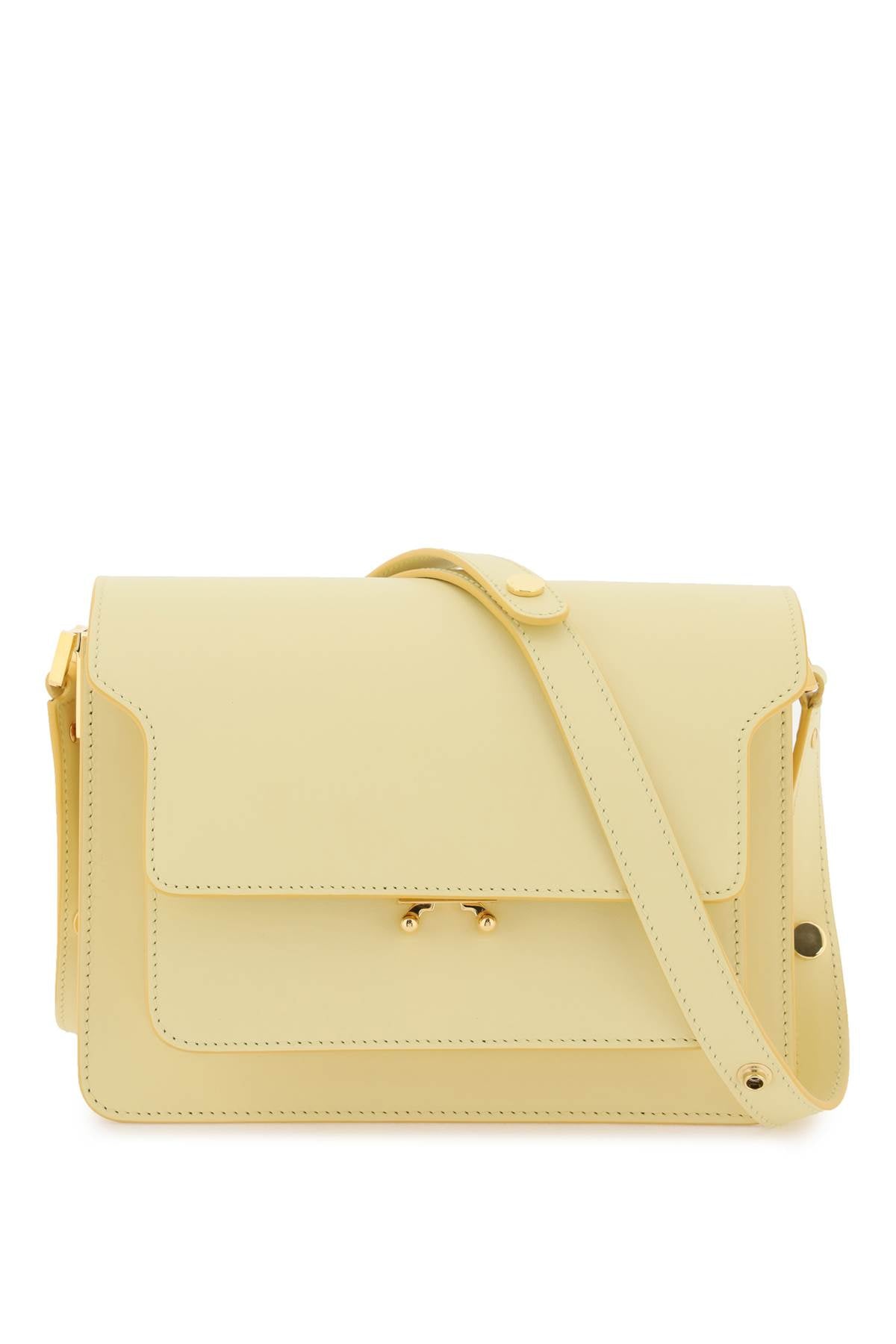 MARNI Fall/Winter 2023 Medium Trunk Leather Crossbody Handbag in Yellow with Adjustable Strap and Gold Hardware