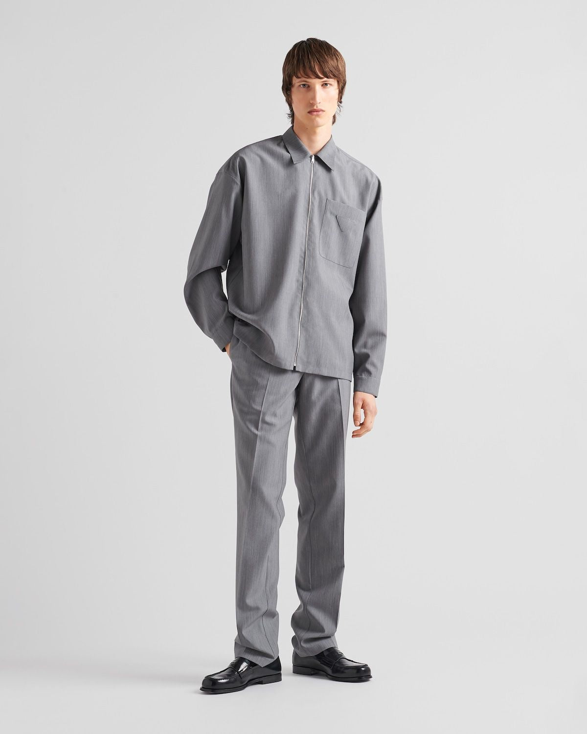 PRADA Gray Mohair Silk Shirt for Men - FW23 Collection