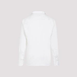 メンズ用 コットン、シルク、リネンのブレンドで作られたクラシックなホワイトシャツ