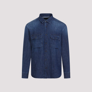 BRIONI Navy Blue Cotton Western Shirt for Men