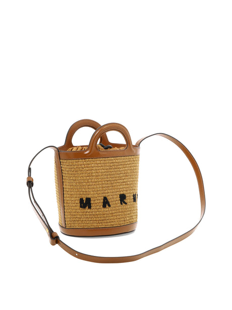 MARNI Stylish Brown Tote for Women - Drawstring-Fastened Sack Handbag with Gold Metal Details