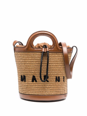 MARNI Beige Mini Bucket Leather Handbag for Women W6.5" x H7" x D6.5"