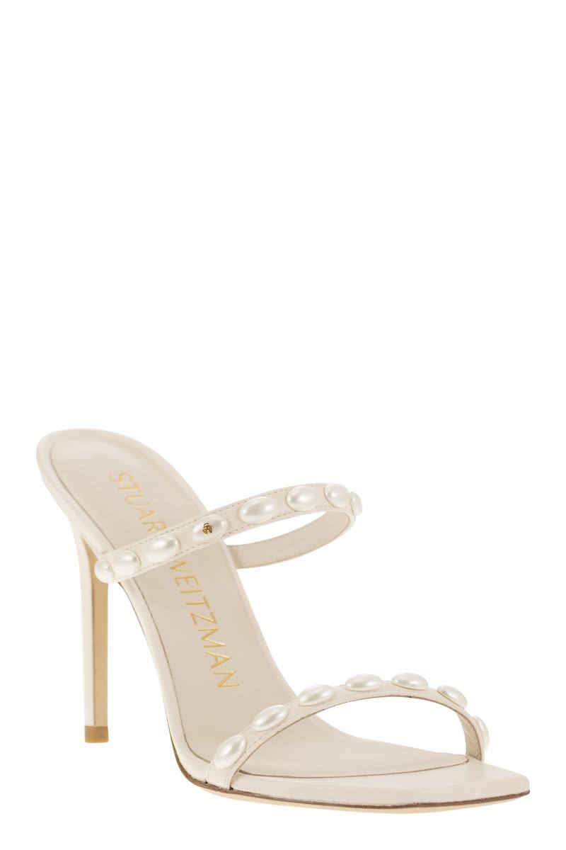 STUART WEITZMAN Modern Pearl Sandal for Women - Square Toe, Stiletto Heel, White