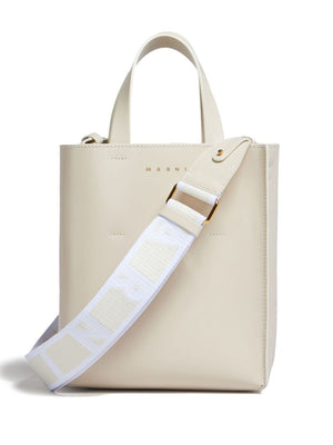 MARNI Chic Beige Mini Leather Handbag with Top Handle (19cm x 23cm x 10cm)