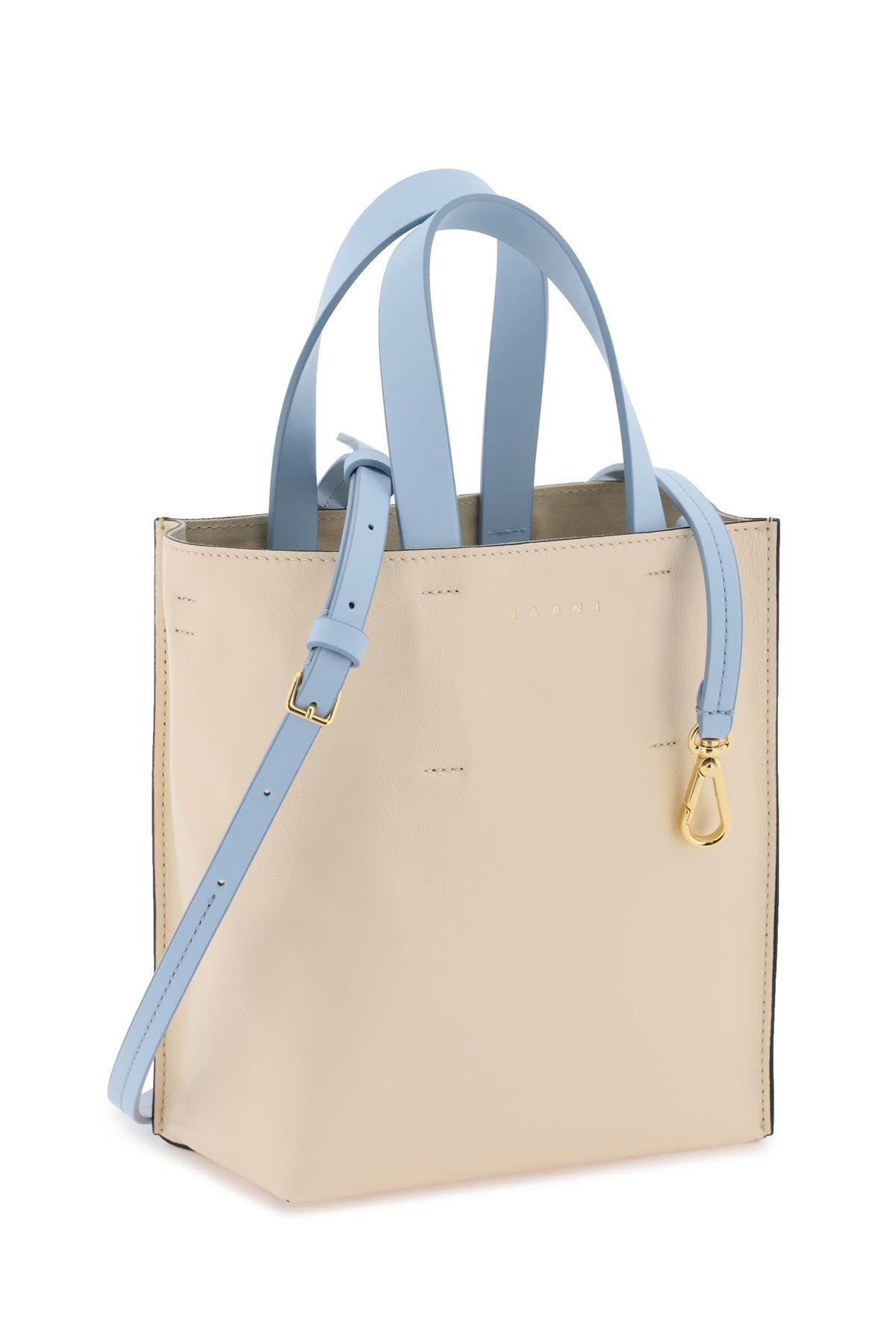 MARNI Bicolor Leather Tote Handbag for Women with Contrast Handles and Removable Strap