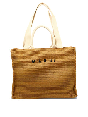 MARNI Beige Raffia-Effect Fabric Tote Handbag for Women