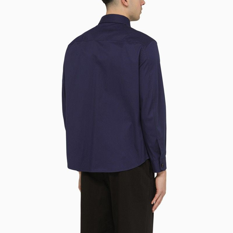 ZEGNA Men's Blue Utility Cotton Shirt with Classic Collar and Chest Pockets