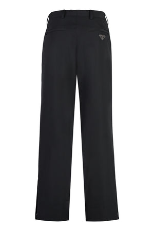 PRADA Black Technical Fabric Pants with Leather Details for Men