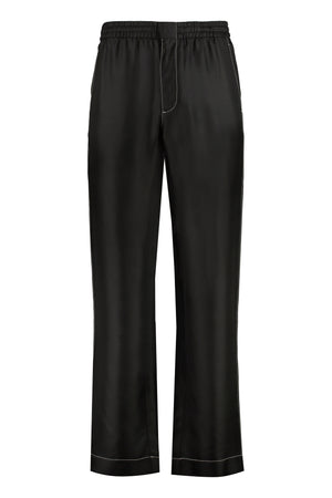 PRADA Black Silk Trousers with Drawstring Waist for Men