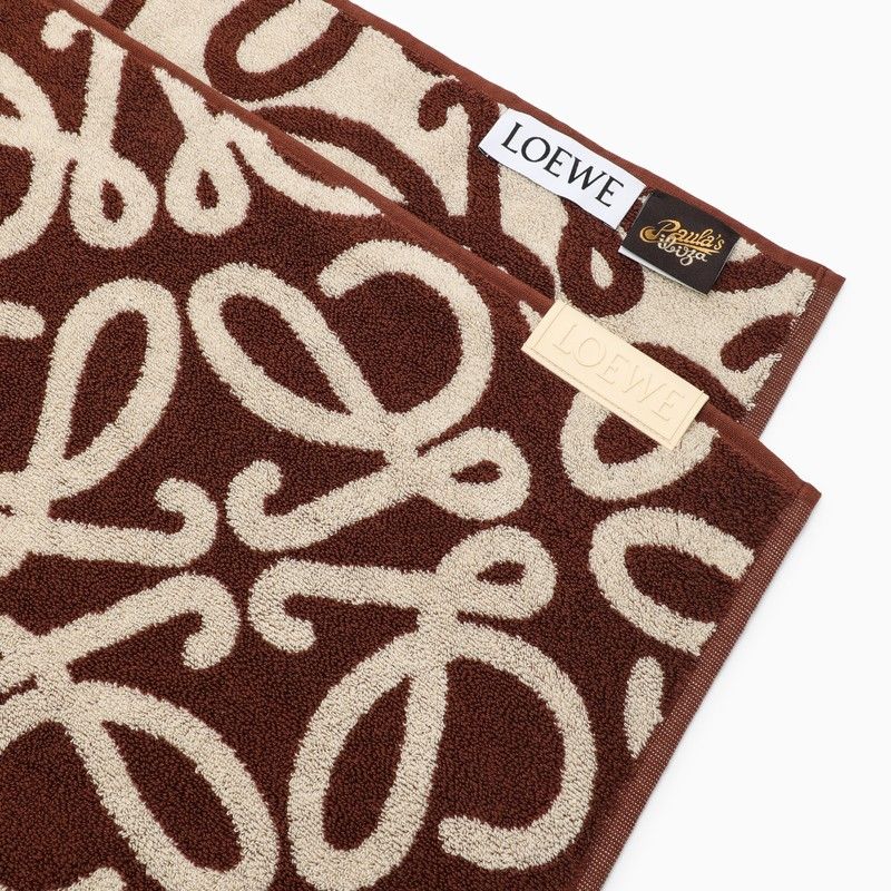 LOEWE Anagram Brown/Beige Cotton Terry Beach Towel for Accessories SS24